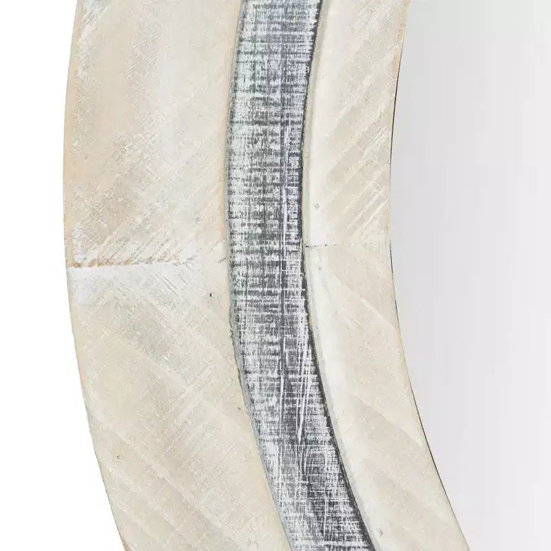 MDF Round Wall Mirror Distressed White Finish 34''x34''