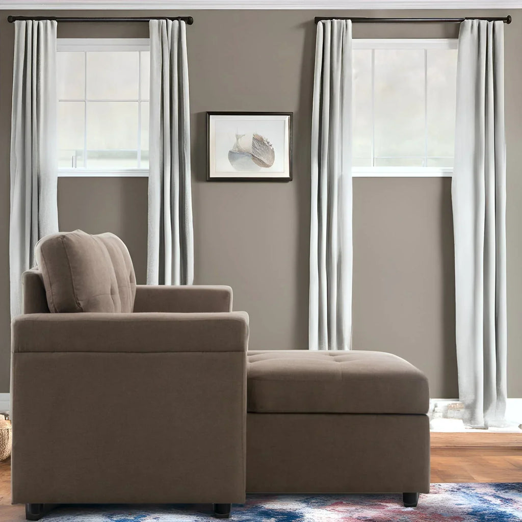 Divano componibile convertibile reversibile con letto estraibile, chaise longue con contenitore nascosto e gambe durevoli