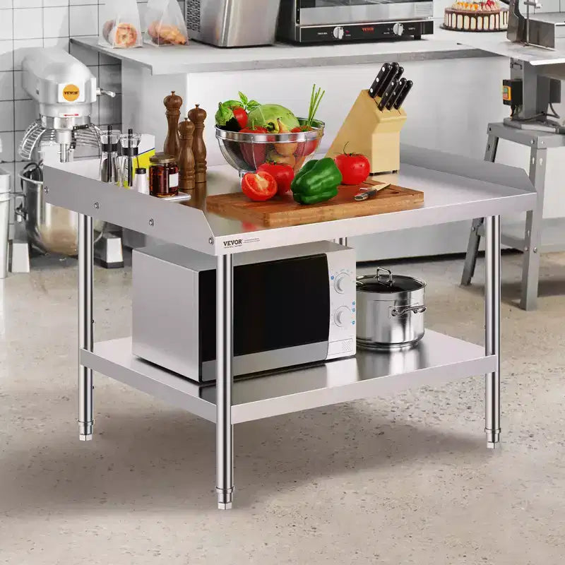 Tavolo da lavoro commerciale in acciaio inossidabile con alzatina su 3 lati 30''x36''x26''