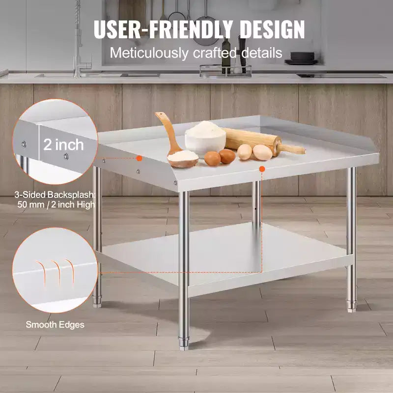Stainless Steel Commercial Work Table with 3-Sided Backsplash 30''x36''x26''