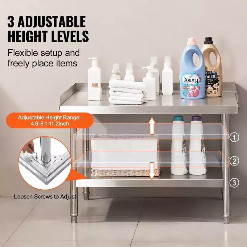 Tavolo da lavoro commerciale in acciaio inossidabile con alzatina su 3 lati 30''x36''x26''