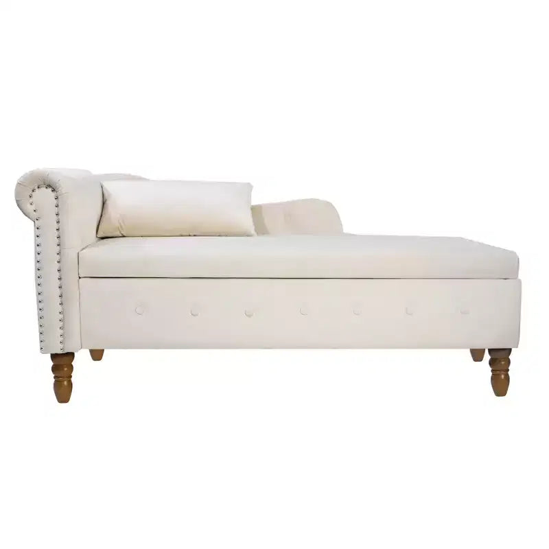 Chaise longue rivestita in velluto con struttura in legno massiccio e contenitore nascosto 148x63x72 cm