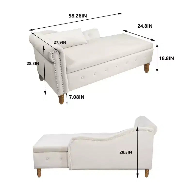 Chaise longue rivestita in velluto con struttura in legno massiccio e contenitore nascosto 148x63x72 cm