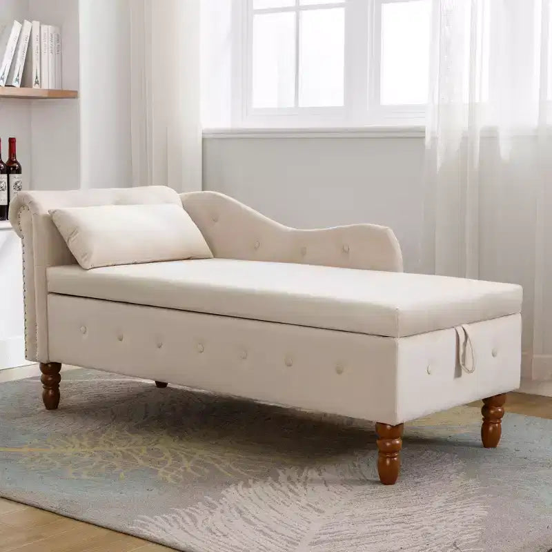 Chaise longue rivestita in velluto con struttura in legno massiccio e contenitore nascosto 148x63x72 cm