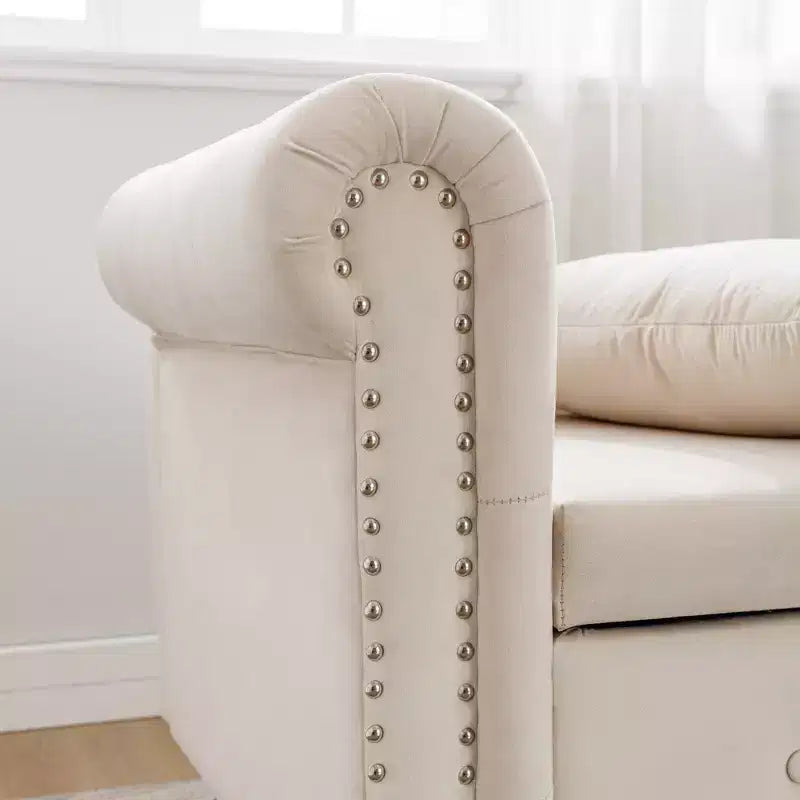 Chaise longue rivestita in velluto con struttura in legno massiccio e contenitore nascosto 148x63x72 cm