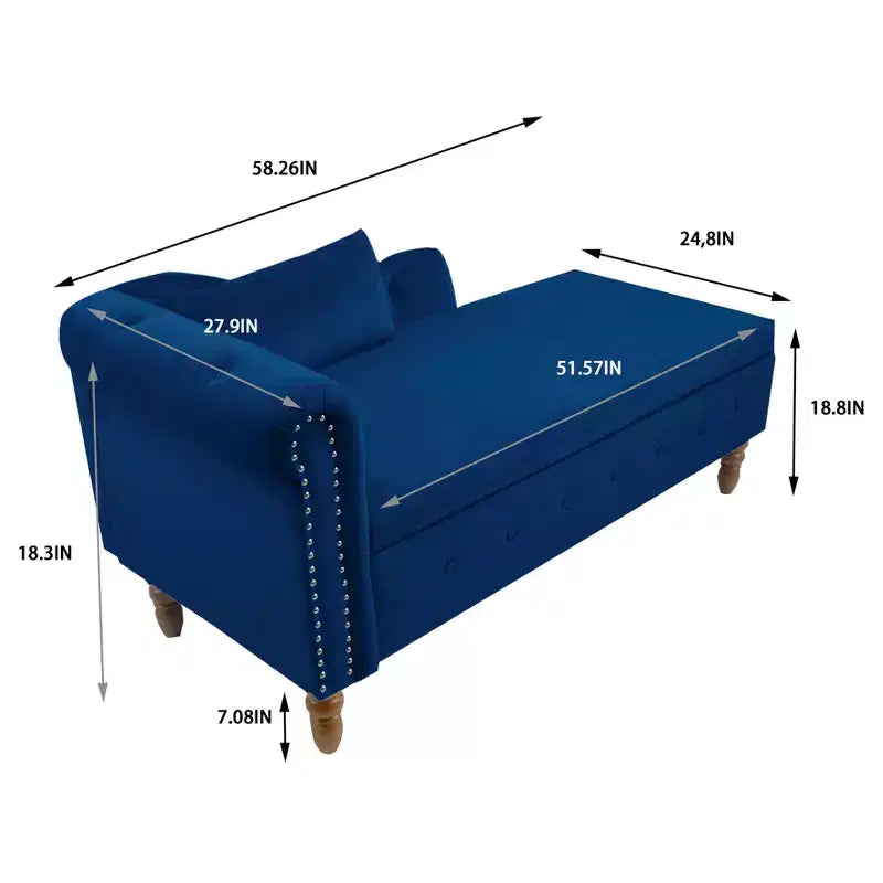 Velvet Upholstered Chaise Lounge Solid Wood Frame with Hidden Storage 58.26''x24.8''x28.31''