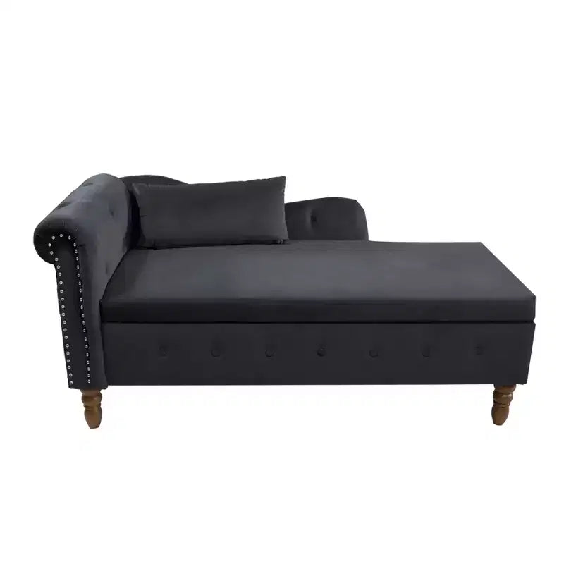 Chaise longue rivestita in velluto con struttura in legno massiccio e contenitore nascosto 148x63x72 cm