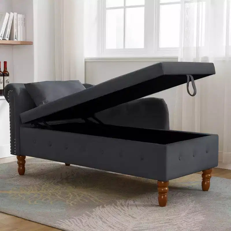 Chaise longue rivestita in velluto con struttura in legno massiccio e contenitore nascosto 148x63x72 cm