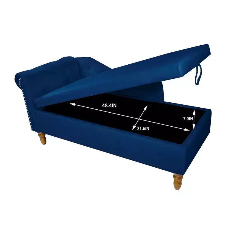 Velvet Upholstered Chaise Lounge Solid Wood Frame with Hidden Storage 58.26''x24.8''x28.31''