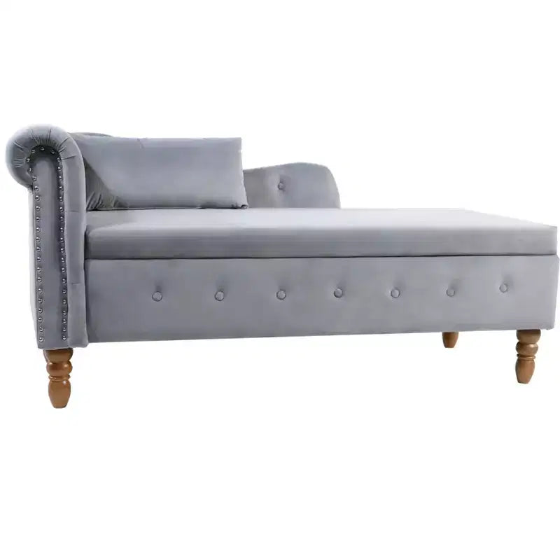 Chaise longue rivestita in velluto con struttura in legno massiccio e contenitore nascosto 148x63x72 cm