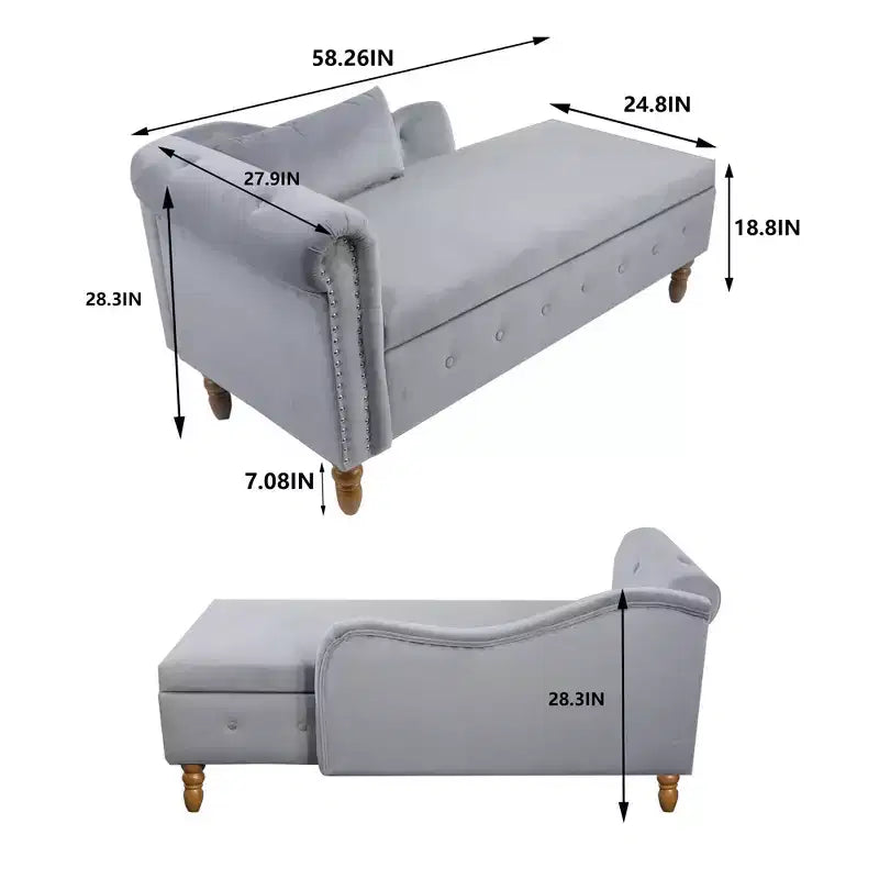 Chaise longue rivestita in velluto con struttura in legno massiccio e contenitore nascosto 148x63x72 cm