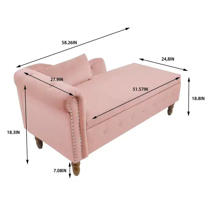 Chaise longue rivestita in velluto con struttura in legno massiccio e contenitore nascosto 148x63x72 cm