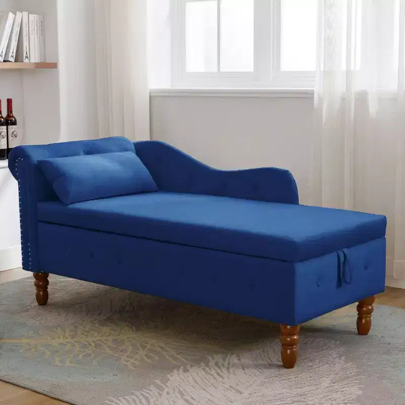 Velvet Upholstered Chaise Lounge Solid Wood Frame with Hidden Storage 58.26''x24.8''x28.31''