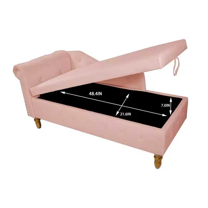 Chaise longue rivestita in velluto con struttura in legno massiccio e contenitore nascosto 148x63x72 cm