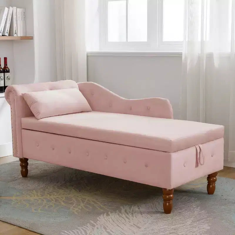 Chaise longue rivestita in velluto con struttura in legno massiccio e contenitore nascosto 148x63x72 cm