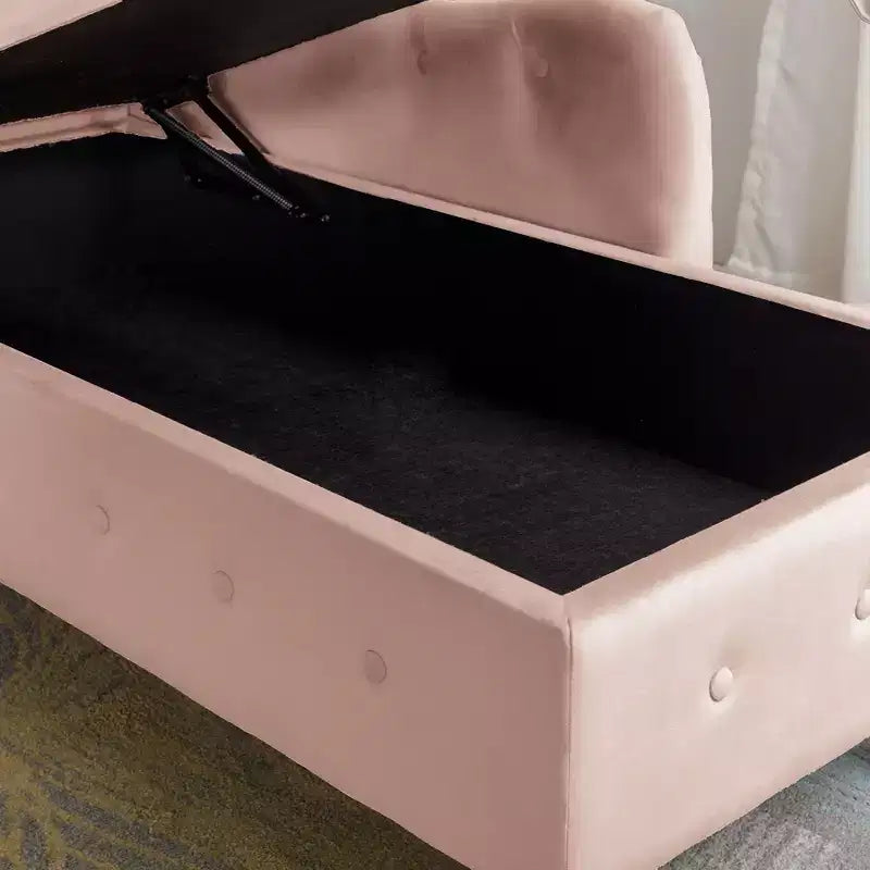 Chaise longue rivestita in velluto con struttura in legno massiccio e contenitore nascosto 148x63x72 cm