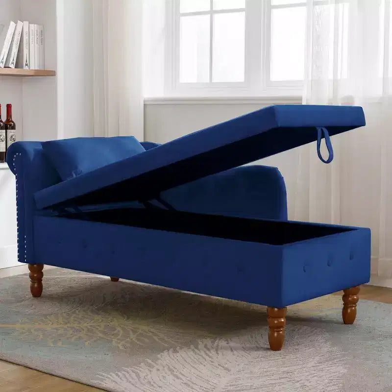 Velvet Upholstered Chaise Lounge Solid Wood Frame with Hidden Storage 58.26''x24.8''x28.31''