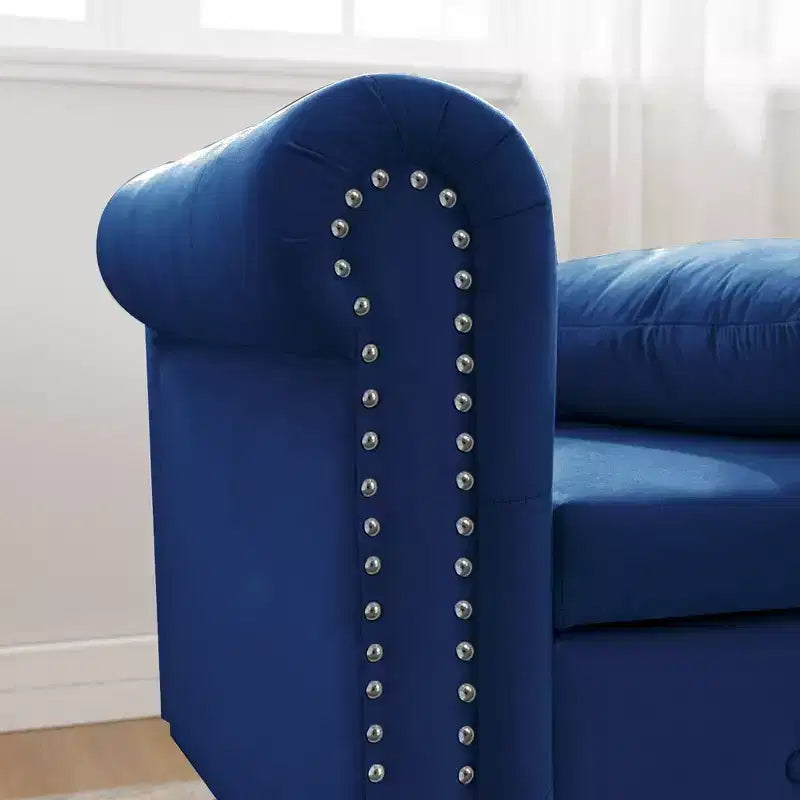 Chaise longue rivestita in velluto con struttura in legno massiccio e contenitore nascosto 148x63x72 cm