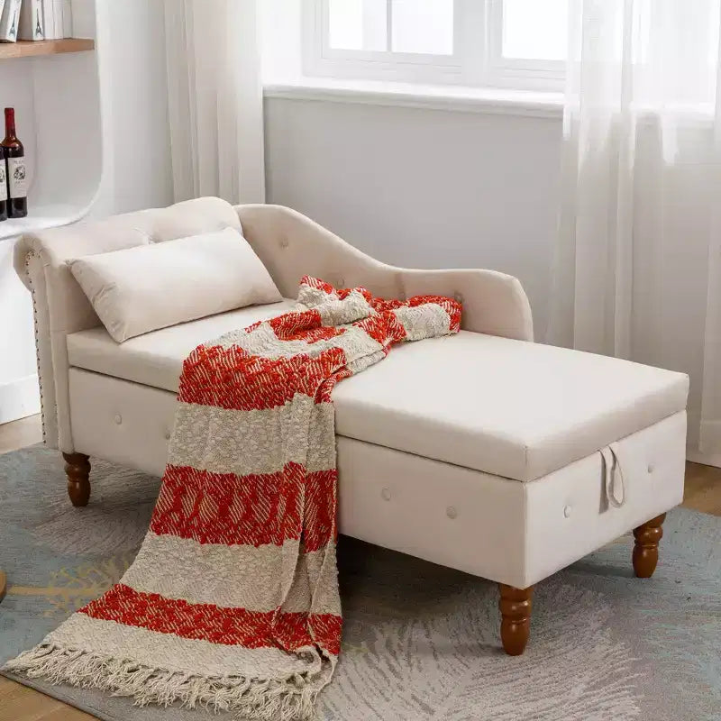 Velvet Upholstered Chaise Lounge Solid Wood Frame with Hidden Storage 58.26''x24.8''x28.31''