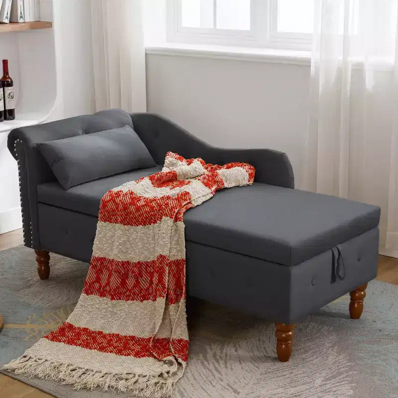 Velvet Upholstered Chaise Lounge Solid Wood Frame with Hidden Storage 58.26''x24.8''x28.31''