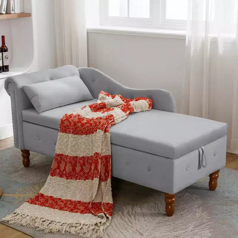 Velvet Upholstered Chaise Lounge Solid Wood Frame with Hidden Storage 58.26''x24.8''x28.31''