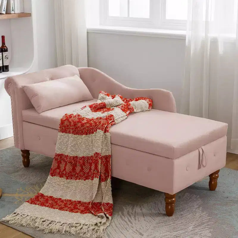 Velvet Upholstered Chaise Lounge Solid Wood Frame with Hidden Storage 58.26''x24.8''x28.31''