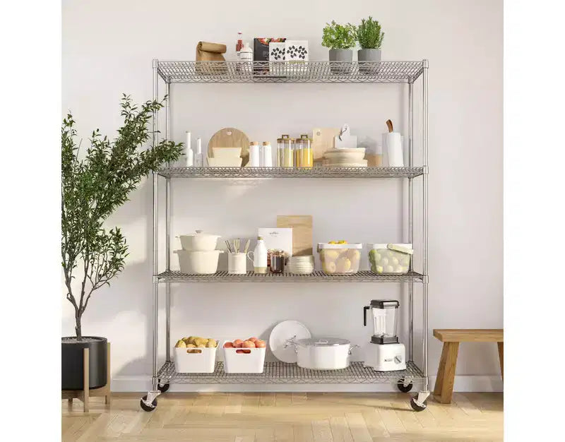 Scaffalatura a 4 ripiani in filo d'acciaio con certificazione NSF 60''x24''x76''