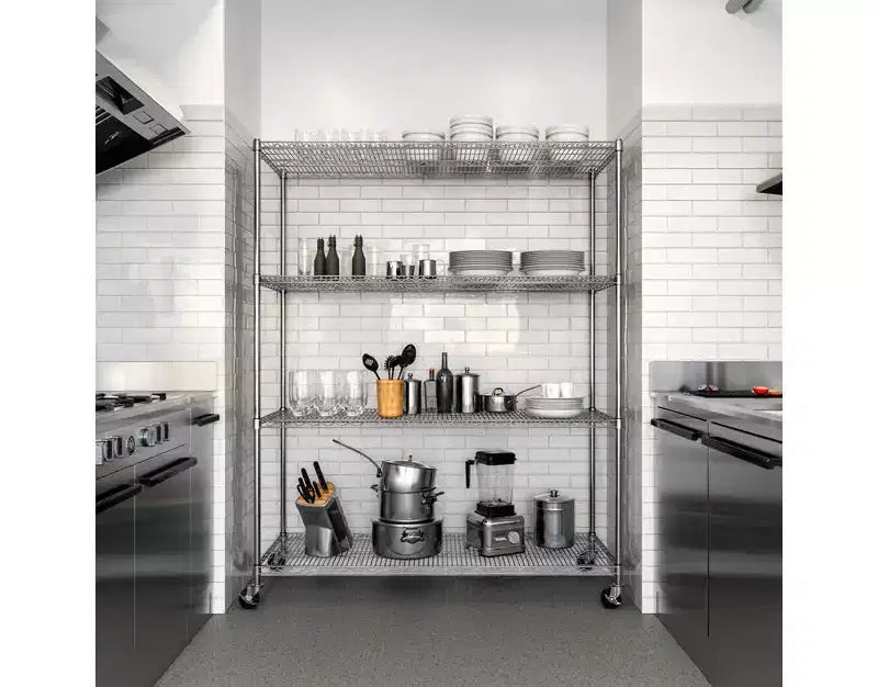 Scaffalatura a 4 ripiani in filo d'acciaio con certificazione NSF 60''x24''x76''