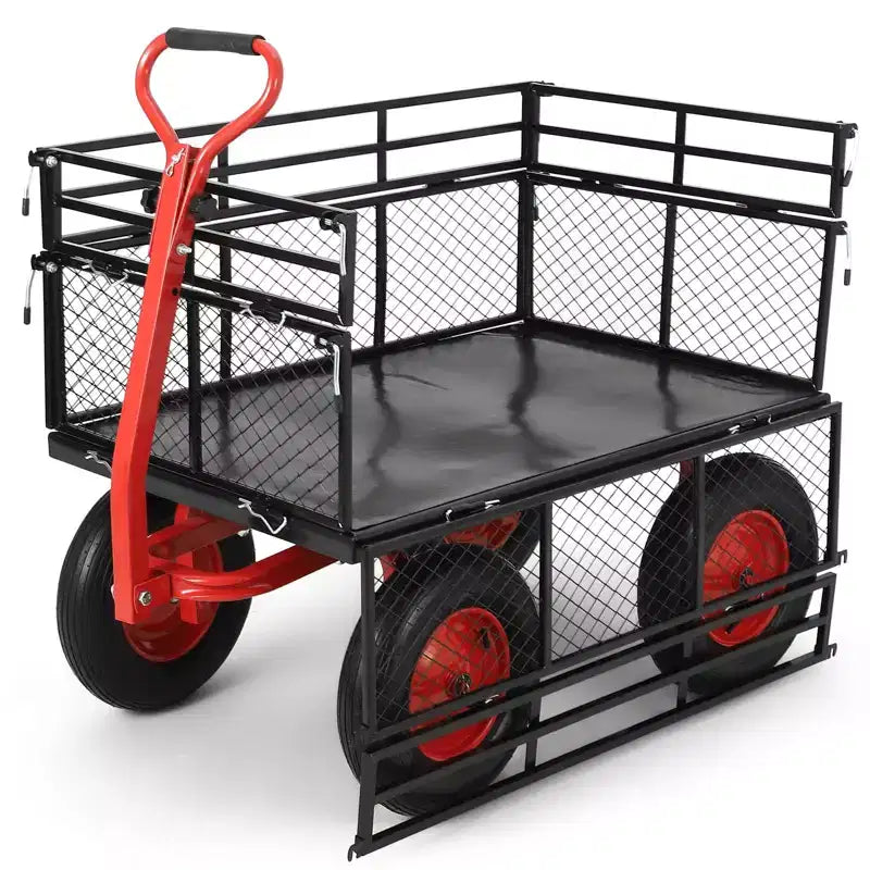 Carrello Ribaltabile in Acciaio con Pneumatici e Pannelli Laterali Rimovibili 880 lbs 35''x20''x8''