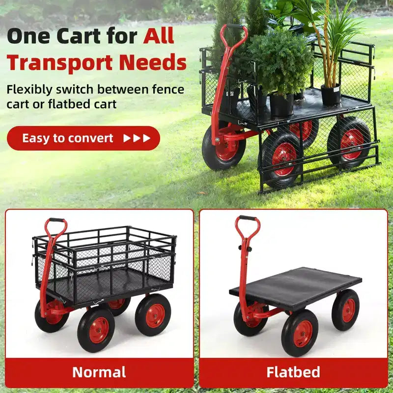 Carrello Ribaltabile in Acciaio con Pneumatici e Pannelli Laterali Rimovibili 880 lbs 35''x20''x8''