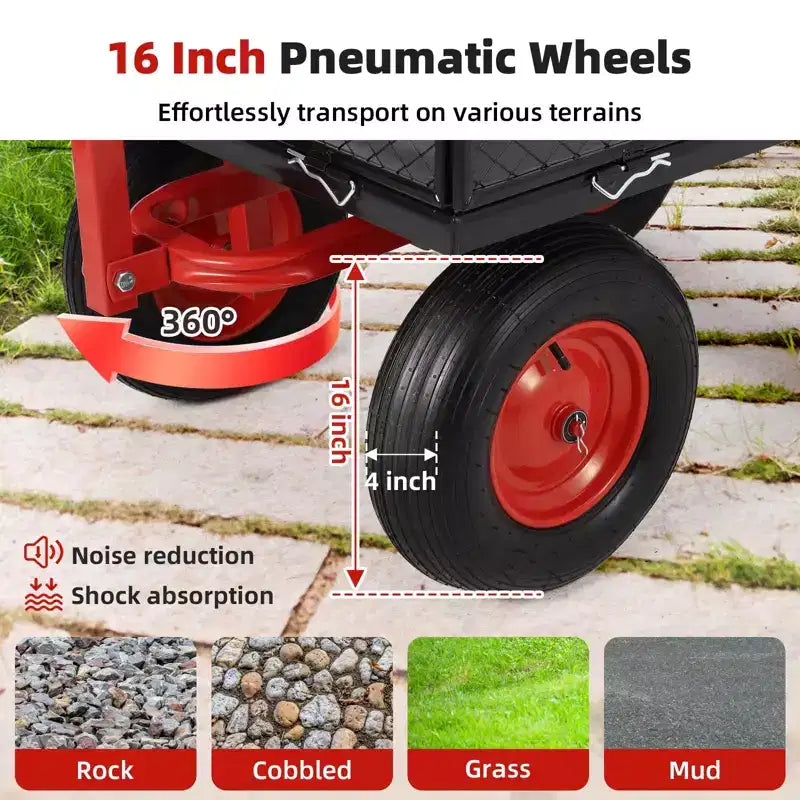 Steel Dump Cart with Pneumatic Tires and Removable Side Panels 880 lbs 35''x20''x8''