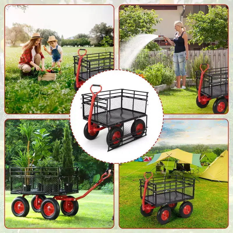 Carrello Ribaltabile in Acciaio con Pneumatici e Pannelli Laterali Rimovibili 880 lbs 35''x20''x8''