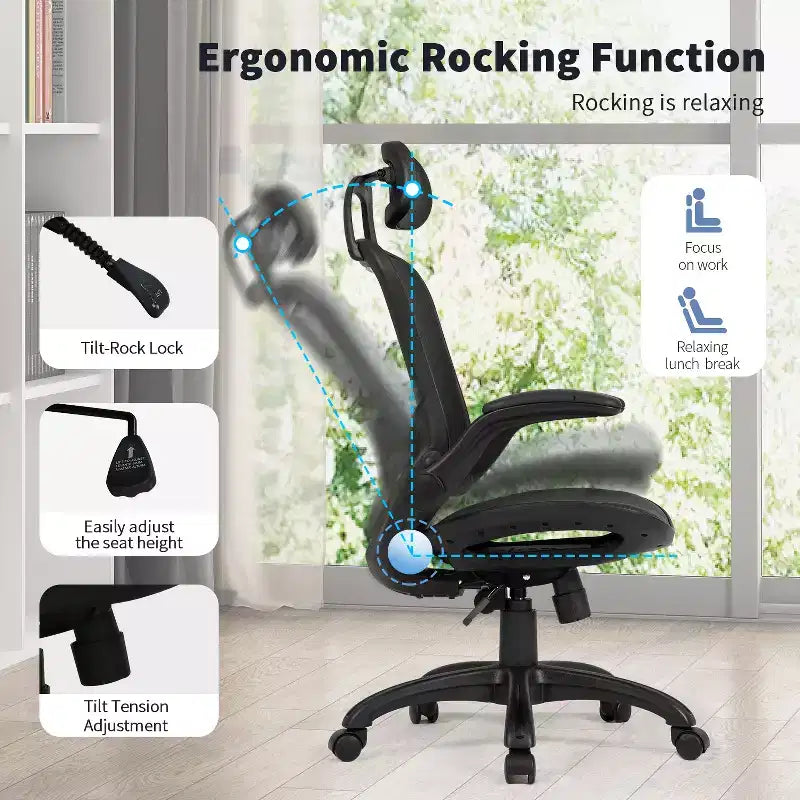 Mesh and Metal High-Back Swivel Office Chair with Adjustable Height and Armrests 19.2''x15.7''x28.1''