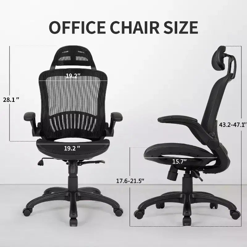 Sedia da ufficio girevole con schienale alto in rete e metallo, altezza e braccioli regolabili 19.2''x15.7''x28.1''