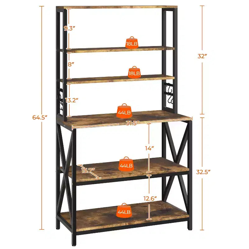 Scaffale da forno a 6 ripiani in ferro e truciolato con piedini regolabili 80x40.5x164 cm