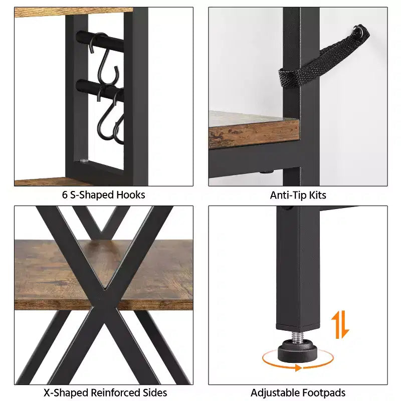 Scaffale da forno a 6 ripiani in ferro e truciolato con piedini regolabili 80x40.5x164 cm