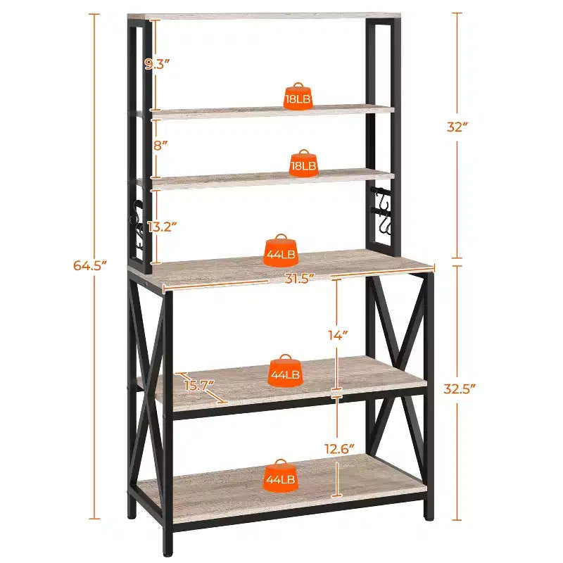 Iron and Particle Board 6-Tier Baker's Rack with Adjustable Feet 31.5''x16''x64.5''