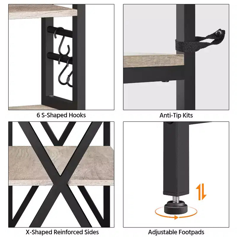 Iron and Particle Board 6-Tier Baker's Rack with Adjustable Feet 31.5''x16''x64.5''