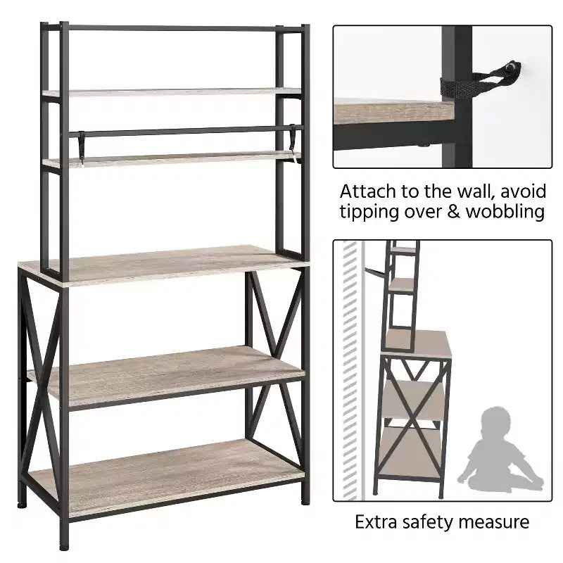 Scaffale da forno a 6 ripiani in ferro e truciolato con piedini regolabili 80x40.5x164 cm