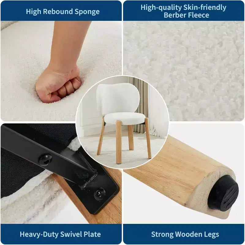 Sedia da Toilette Carina con Schienale a Cuore, Sgabello Moderno in Tessuto Teddy per Toeletta, Casa, Ufficio, Camera da Letto, Sala da Pranzo e Soggiorno