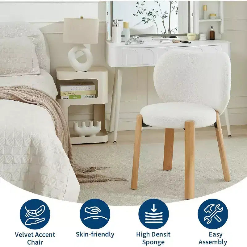 Sedia da Toilette Carina con Schienale a Cuore, Sgabello Moderno in Tessuto Teddy per Toeletta, Casa, Ufficio, Camera da Letto, Sala da Pranzo e Soggiorno