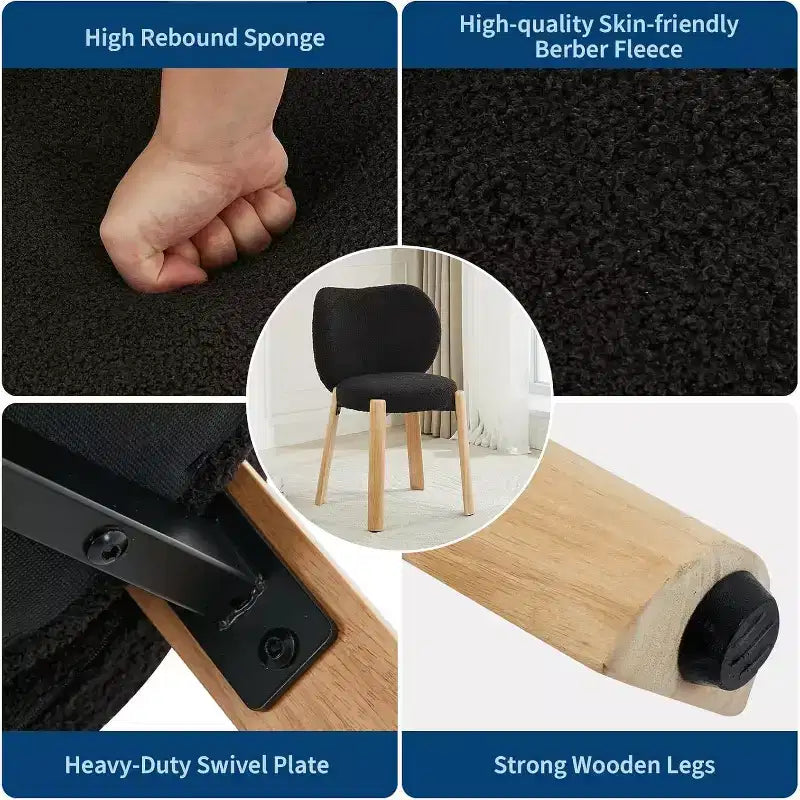 Sedia da Toilette Carina con Schienale a Cuore, Sgabello Moderno in Tessuto Teddy per Toeletta, Casa, Ufficio, Camera da Letto, Sala da Pranzo e Soggiorno
