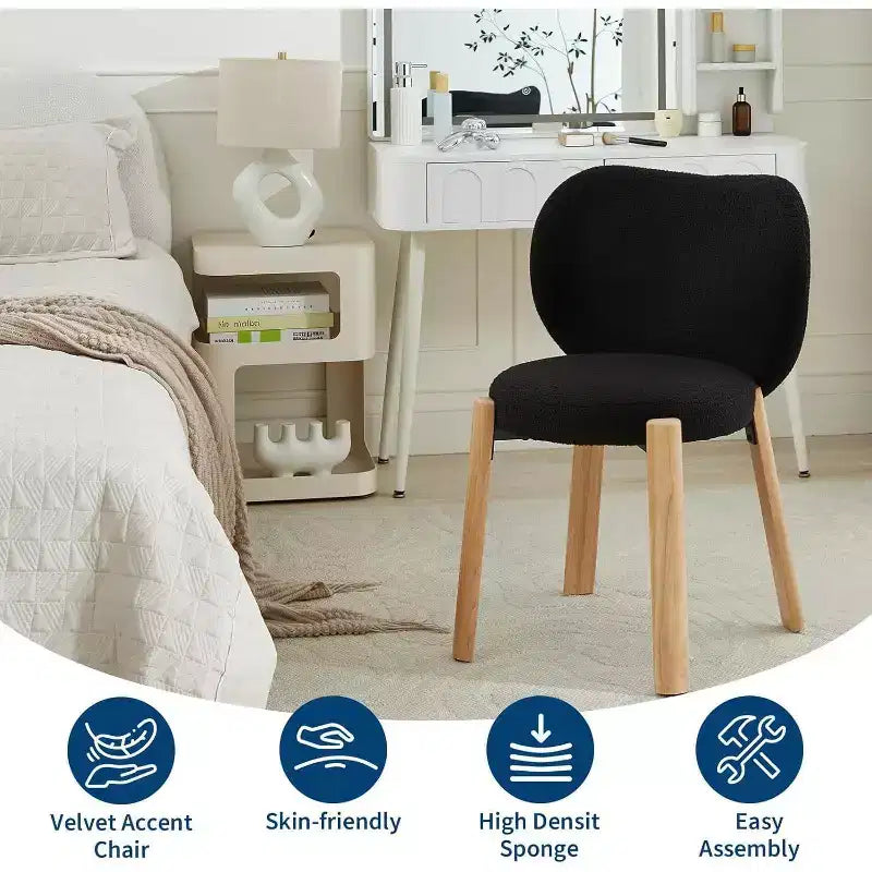 Sedia da Toilette Carina con Schienale a Cuore, Sgabello Moderno in Tessuto Teddy per Toeletta, Casa, Ufficio, Camera da Letto, Sala da Pranzo e Soggiorno