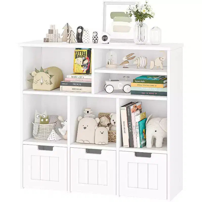 Libreria per bambini e mobiletto portagiochi con 3 cassetti e 6 scomparti