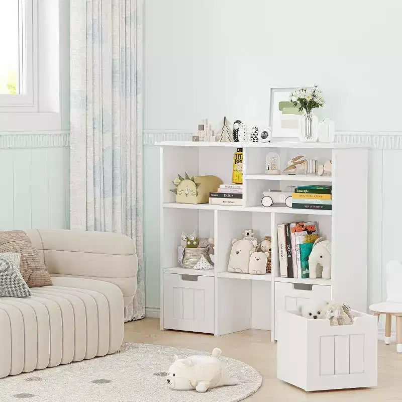 Libreria per bambini e mobiletto portagiochi con 3 cassetti e 6 scomparti