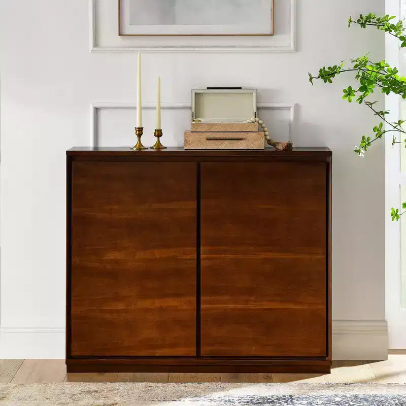 Okak 39in Sideboard Cabinet with 2 Outlet Holes, Storage Cabinet, Kitchen Cabinet for Living Room, Kitchen, Dining Room, Walnut