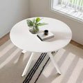MAYEERTY 47in Round Wooden Dining Table Metal Frame Fits 4-6 People for Kitchen Dining Living Room White