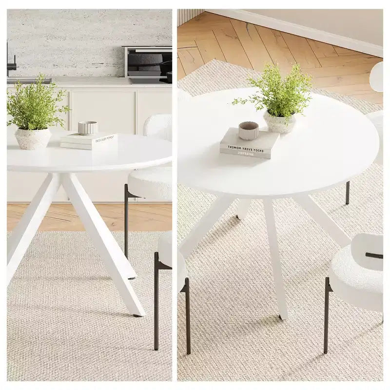 Tavolo da pranzo rotondo in legno da 119 cm con struttura in metallo – Posti a sedere 4-6