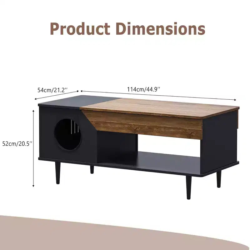 Tavolino da Caffè Nero 45'' Tavoli per Gatti Soggiorno con Cassetto Portaoggetti, Tavolini da Caffè Rustici in Legno con Casetta per Gatti