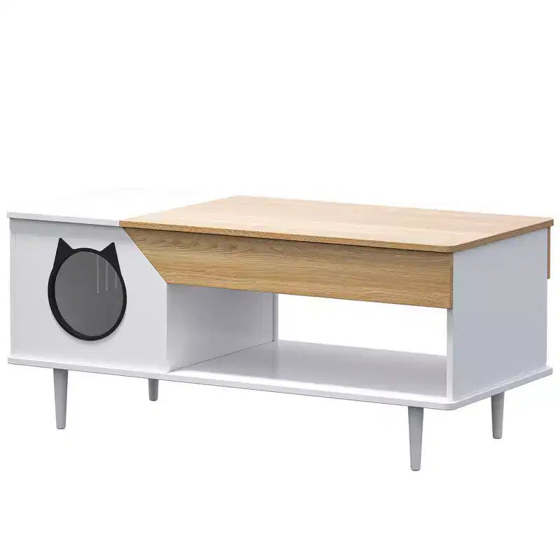 Tavolino da Caffè Nero 45'' Tavoli per Gatti Soggiorno con Cassetto Portaoggetti, Tavolini da Caffè Rustici in Legno con Casetta per Gatti